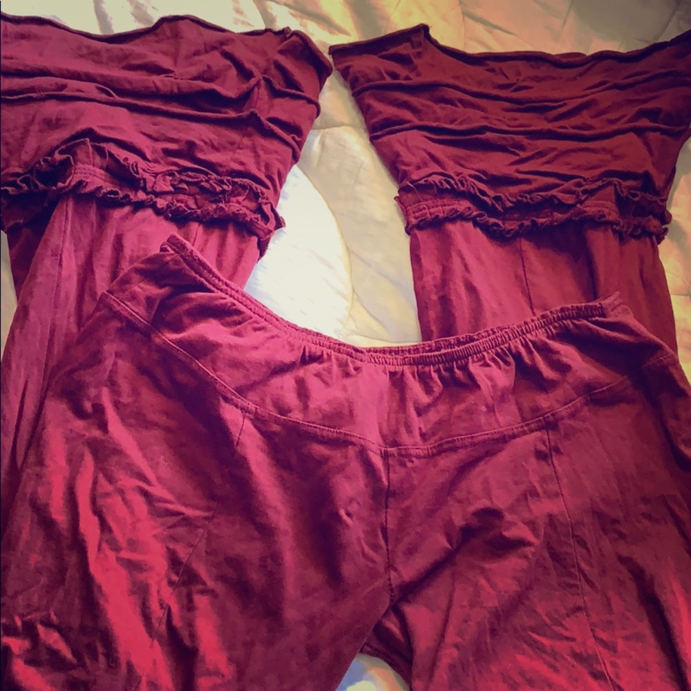 WINE RED Jedzebel L hipster Ruched Ruffle Pants